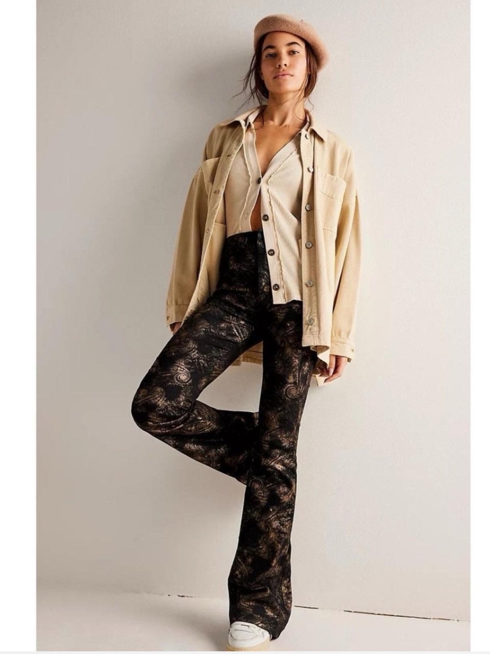 NWT Free People Jayde High Rise Metallic Flare Pants - Picture 4 of 15